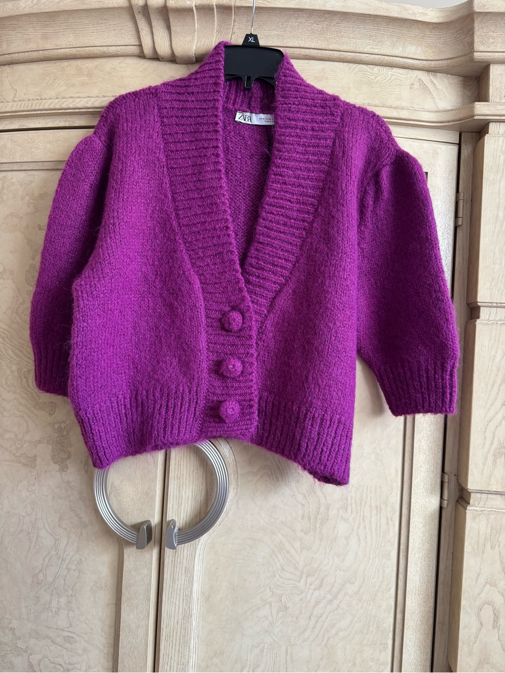 Zara Magenta Chunky Knit Button Cardigan